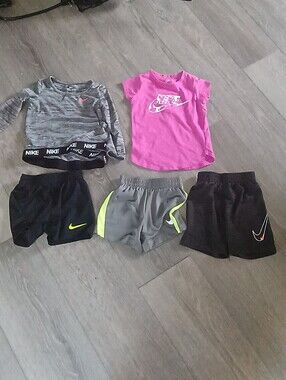 Nike Girls Pink Tee with Gray Top and Mixed Athletic Shorts